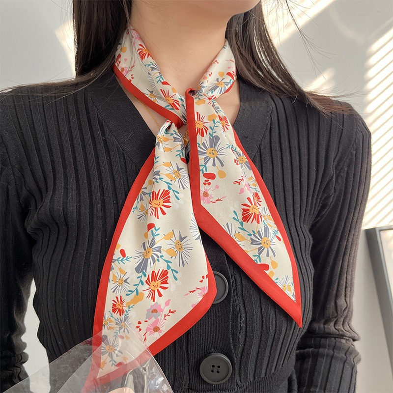 Women Fashion Red Floral Scarf - Useful Tech Accessories ulasan dan harga