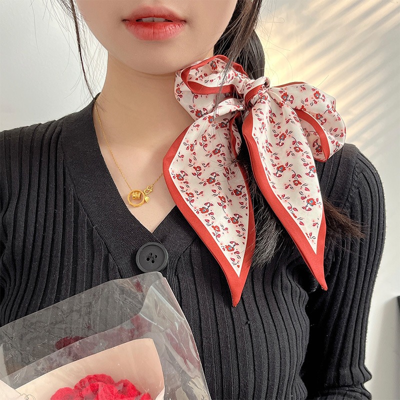 Women Fashion Red Floral Scarf - Useful Tech Accessories ulasan dan harga